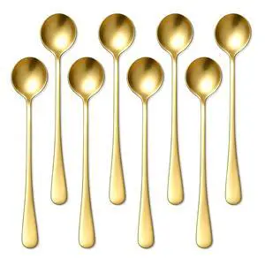Gold Espresso Spoons Set of 8, Long Handle Coffee Spoons for Coffee Bar | Stainless Steel Dessert Spoons, Gold Tea Spoons for Ice Cream, Yogurt, Demitasse | Mirror Polished Round Bowl Design Gold Espresso Spoons Set of 8, Long Handle Coffee Spoons for Coffee Bar | Stainless Steel Dessert Spoons, Gold Tea Spoons for Ice Cream, Yogurt, Demitasse | Mirror Polished Round Bowl Design