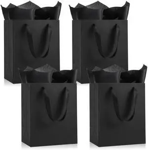 Black Small Gift Bags with Handles & Tissue Paper (8x10x5, 4 PCS) | 4 Gift Bags with 4 Tissue Paper, Idea for Men Women Birthday Party Wedding Anniversaries Business, Matte Cardboard Bags Black Small Gift Bags with Handles & Tissue Paper (8x10x5, 4 PCS) | 4 Gift Bags with 4 Tissue Paper, Idea for Men Women Birthday Party Wedding Anniversaries Business, Matte Cardboard Bags