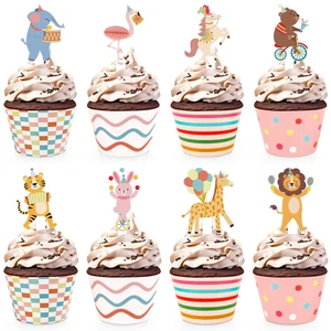 48 Pack Circus Animal Cupcake Toppers and Wrappers, Carnival Party Cake Decoration for Animal Theme Birthday Party Baby Shower Supplies 48 Pack Circus Animal Cupcake Toppers and Wrappers, Carnival Party Cake Decoration for Animal Theme Birthday Party Baby Shower Supplies