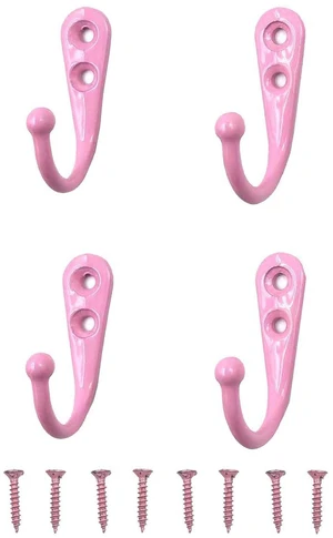 4 Pcs Wall Mounted Hooks for Bedroom,Bathroom,Kitchen,and Cabinet Hangers (with 8 Screws)-Pink 4 Pcs Wall Mounted Hooks for Bedroom,Bathroom,Kitchen,and Cabinet Hangers (with 8 Screws)-Pink