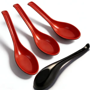 4PCS Asian Soup Spoons, Chinese Japanese Miso Ramen Wonton Dumpling Pho Rice Noodle Soba Soup Spoons, Red and Black Melamine Spoons 4PCS Asian Soup Spoons, Chinese Japanese Miso Ramen Wonton Dumpling Pho Rice Noodle Soba Soup Spoons, Red and Black Melamine Spoons