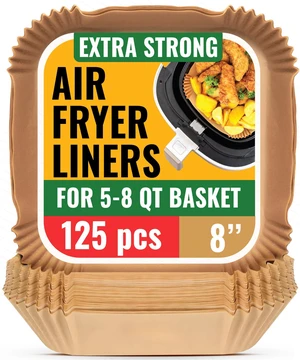 Air Fryer Paper Liners, 125Pcs Air Fryer Disposable Liners | Non-Stick and Oil Proof for Easy Cleanup, 8" Square for 5-8 qt Basket by Air Fryer Paper Liners, 125Pcs Air Fryer Disposable Liners | Non-Stick and Oil Proof for Easy Cleanup, 8" Square for 5-8 qt Basket by
