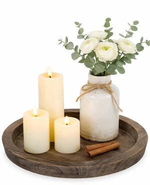 Round Wooden Candle Holder Trays for Coffee Table, Distressed Finish | 11.2" Rustic Decorative Candlestick Plates for Kitchen Centerpiece, Farmhouse Living Room Fall Decor Round Wooden Candle Holder Trays for Coffee Table, Distressed Finish | 11.2" Rustic Decorative Candlestick Plates for Kitchen Centerpiece, Farmhouse Living Room Fall Decor