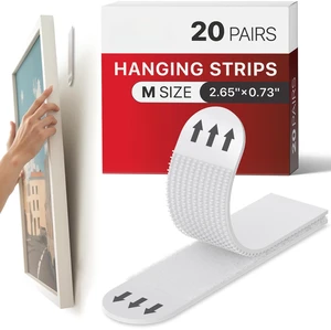 Picture Hanging Strips - 20 Pairs Damage Free Picture Hangers | Self Adhesive Hangers Without Nails - Heavy Duty Wall Hanging Strips - Wall Sticky for Hanging Up to 15 LBS (Size M) Picture Hanging Strips - 20 Pairs Damage Free Picture Hangers | Self Adhesive Hangers Without Nails - Heavy Duty Wall Hanging Strips - Wall Sticky for Hanging Up to 15 LBS (Size M)