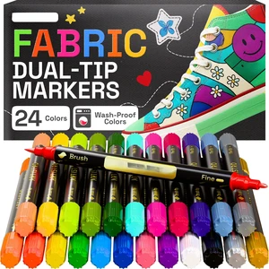 24 Dual-Tip Fabric Markers Decorating Kit, Permanent for Clothes | Brush & Fine Tip, Acrylic Paint Pens for Sneakers, Bags, Shoes, Textiles, Canvas, Sewing, Craft, & DIY 24 Dual-Tip Fabric Markers Decorating Kit, Permanent for Clothes | Brush & Fine Tip, Acrylic Paint Pens for Sneakers, Bags, Shoes, Textiles, Canvas, Sewing, Craft, & DIY