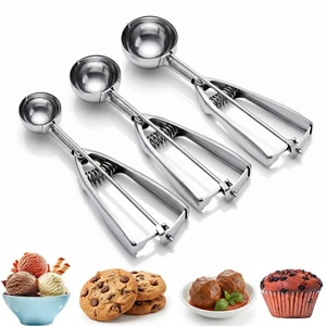 Ice Cream Scoop, 3Pcs Cookie Scoop Set, Stainless Steel Ice Cream Scooper with Trigger Release, Large/Medium/Small Cookie Scooper for Baking, Cookie Scoops for Baking Set of 3 with Cookie Dough Scoop Ice Cream Scoop, 3Pcs Cookie Scoop Set, Stainless Steel Ice Cream Scooper with Trigger Release, Large/Medium/Small Cookie Scooper for Baking, Cookie Scoops for Baking Set of 3 with Cookie Dough Scoop