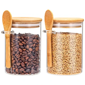 Airtight Food Storage Containers, Glass Canister With Wooden Spoon and Lids, 20 Oz Jars for Serving Bath Salt, Sugar, Spice, Coffee, Tea, Cereals, Condiment (2 Set) Airtight Food Storage Containers, Glass Canister With Wooden Spoon and Lids, 20 Oz Jars for Serving Bath Salt, Sugar, Spice, Coffee, Tea, Cereals, Condiment (2 Set)