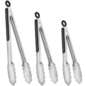 Stainless Steel Locking Kitchen Tongs for Cooking & Serving, Set of 3 | 7", 9" & 12", Heavy-Duty, Non-Slip Handle, 600°F Heat-Resistant Metal Food Tong for Barbecue, Air Fryer, Dishwasher Safe Stainless Steel Locking Kitchen Tongs for Cooking & Serving, Set of 3 | 7", 9" & 12", Heavy-Duty, Non-Slip Handle, 600°F Heat-Resistant Metal Food Tong for Barbecue, Air Fryer, Dishwasher Safe