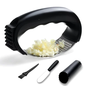 Garlic Press Rocker Stainless Steel Garlic Crusher, Mincer and Chopper with Peeler and Scraper,brush, Easy Kitchen Gadget for Effortless Smashing Garlic Press Rocker Stainless Steel Garlic Crusher, Mincer and Chopper with Peeler and Scraper,brush, Easy Kitchen Gadget for Effortless Smashing
