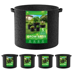 4-Pack Fabric Grow Bags 5 Gallon, Thickened Nonwoven Garden Pots, Growing Bags with Handles, Black 4-Pack Fabric Grow Bags 5 Gallon, Thickened Nonwoven Garden Pots, Growing Bags with Handles, Black