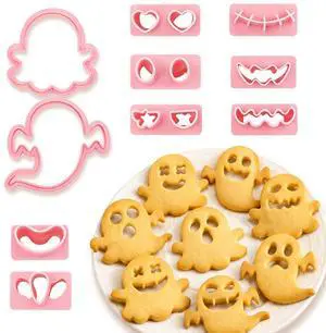 Halloween Cookie Cutters, 10Pcs Mini Ghost Cookie Stamps Set | 3D Raised Design Mini Ghost Cookie Molds for Halloween Baking, Frosting Decoration and Party Supplies Halloween Cookie Cutters, 10Pcs Mini Ghost Cookie Stamps Set | 3D Raised Design Mini Ghost Cookie Molds for Halloween Baking, Frosting Decoration and Party Supplies