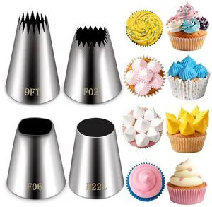 4 Pieces Extra Large Piping Tips Set (F02 F06 9FT R22L) | Stainless Steel, Round Star Square Wide Jumbo, Cake Cupcake Cookie Decorating, Eclair Churro Meringue 4 Pieces Extra Large Piping Tips Set (F02 F06 9FT R22L) | Stainless Steel, Round Star Square Wide Jumbo, Cake Cupcake Cookie Decorating, Eclair Churro Meringue