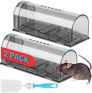 Humane Mouse Traps 2 Pack | Live No Touch Catch and Release No Kill Rodent Traps | Reusable with Cleaning Brush | Pet Safe Indoor Outdoor for Mice, Rats, Chipmunks, Voles, Grey Humane Mouse Traps 2 Pack | Live No Touch Catch and Release No Kill Rodent Traps | Reusable with Cleaning Brush | Pet Safe Indoor Outdoor for Mice, Rats, Chipmunks, Voles, Grey