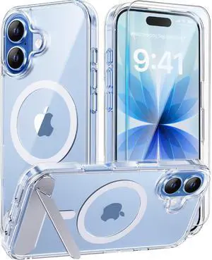 Magnetic for iPhone 17 Case with Stand Clear | (Screen Protector)(Compatible with MagSafe)(Military Grade Shockproof) Transparent Drop Protection Slim Phone Case,6.3" Magnetic for iPhone 17 Case with Stand Clear | (Screen Protector)(Compatible with MagSafe)(Military Grade Shockproof) Transparent Drop Protection Slim Phone Case,6.3"