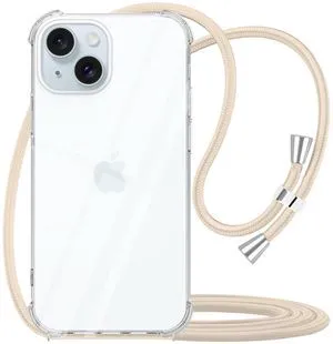 Strap Case for iPhone 15 Crossbody Cover for Women Crystal Clear Soft TPU Shockproof Anti-Yellowing Anti-Scratch Protective Cell Phone Case with Adjustable Lanyard for iPhone 15 - Beige Strap Case for iPhone 15 Crossbody Cover for Women Crystal Clear Soft TPU Shockproof Anti-Yellowing Anti-Scratch Protective Cell Phone Case with Adjustable Lanyard for iPhone 15 - Beige