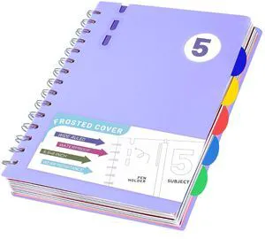 Spiral Notebook with Dividers & Tabs ,5 Subject Notebook,5x7,Violet | 204 Pages,Wide Ruled,Small Hardcover Notebooks for Work, Lined Journal for Student,School Supplies Spiral Notebook with Dividers & Tabs ,5 Subject Notebook,5x7,Violet | 204 Pages,Wide Ruled,Small Hardcover Notebooks for Work, Lined Journal for Student,School Supplies