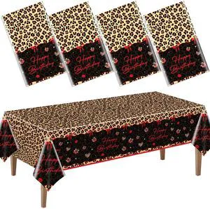 4 Pcs Cheetah Cherry Birthday Plastic Tablecloths, 54x108 Inch | Red Black Leopard Print, Rectangle Table Cover, Waterproof Disposable, for Bridal Shower Bachelorette Birthday Party Supplies 4 Pcs Cheetah Cherry Birthday Plastic Tablecloths, 54x108 Inch | Red Black Leopard Print, Rectangle Table Cover, Waterproof Disposable, for Bridal Shower Bachelorette Birthday Party Supplies