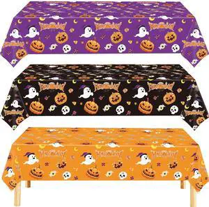 3 Pack Halloween Tablecloth for Halloween Decorations, 54x108 Inch | Disposable Plastic Table Cover, Pumpkin Spider Web Lovely Ghost Design, for Indoor Outdoor Halloween Party Supplies 3 Pack Halloween Tablecloth for Halloween Decorations, 54x108 Inch | Disposable Plastic Table Cover, Pumpkin Spider Web Lovely Ghost Design, for Indoor Outdoor Halloween Party Supplies