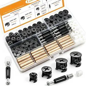 120PCS Cam Locks for Furniture3-in-1 Eccentric Hardware Wheels,Furniture Fasteners&Connectors with Multi-Size Nuts,Bolts and Wood Dowel Pins,Kit for Furniture Assembly/Repair(Black) 120PCS Cam Locks for Furniture3-in-1 Eccentric Hardware Wheels,Furniture Fasteners&Connectors with Multi-Size Nuts,Bolts and Wood Dowel Pins,Kit for Furniture Assembly/Repair(Black)