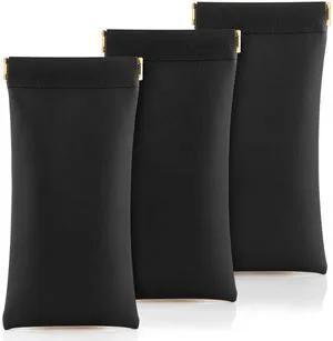 3 pack leather eyewear case PU soft sunglasses bag squeeze top portable lightweight eyewear case for men and women (Black) 3 pack leather eyewear case PU soft sunglasses bag squeeze top portable lightweight eyewear case for men and women (Black)