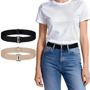 2 Pack Elastic Belts for Women, Stretch Women's Belt for Jeans | No Show Black Stretchy Belts for Women Adjustable Invisible Flat Buckle Waist Belt for Pants 2 Pack Elastic Belts for Women, Stretch Women's Belt for Jeans | No Show Black Stretchy Belts for Women Adjustable Invisible Flat Buckle Waist Belt for Pants