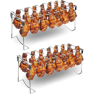 Chicken Leg Rack for Grill 14 Slots - 2 Pcs Set for Smoker Oven BBQ | Professional Grade Stainless Steel Chicken Drumstick Holder, Easy to Use & Clean Chicken Leg Rack for Grill 14 Slots - 2 Pcs Set for Smoker Oven BBQ | Professional Grade Stainless Steel Chicken Drumstick Holder, Easy to Use & Clean