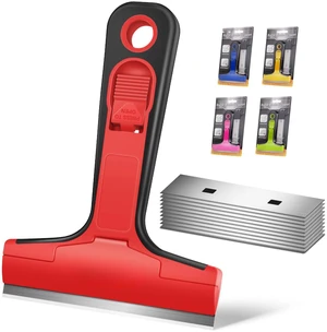 Razor Blade Scraper with 10 PCS 4" Blades, Scraper for Cleaning | Razor Scraper for Cleaning Glass, Window, Stove Top, Oven, Kitchen, Cooktop, Shower Door, Sticky Residue, Wallpaper, Red Razor Blade Scraper with 10 PCS 4" Blades, Scraper for Cleaning | Razor Scraper for Cleaning Glass, Window, Stove Top, Oven, Kitchen, Cooktop, Shower Door, Sticky Residue, Wallpaper, Red