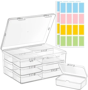 Medium Plastic Organizer Boxes, 12 Clear Containers with Hinged Lids, for Beads, Jewelry, Crafts, Electronics, Hardware, School Supplies (32 Labels) Medium Plastic Organizer Boxes, 12 Clear Containers with Hinged Lids, for Beads, Jewelry, Crafts, Electronics, Hardware, School Supplies (32 Labels)