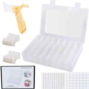 Embroidery Floss Organizer, Cross Stitch Thread Storage Box Tools - Bobbin Winder, 1 Removable 24 Compartments with 40 Hard Plastic Floss Bobbins and Stickers for Craft DIY Embroidery Sewing Storage Embroidery Floss Organizer, Cross Stitch Thread Storage Box Tools - Bobbin Winder, 1 Removable 24 Compartments with 40 Hard Plastic Floss Bobbins and Stickers for Craft DIY Embroidery Sewing Storage