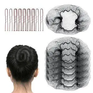 Hair Net Set: 20 Pieces 20-Inch Black Nets, 40 Pieces 2.4-Inch Brown U Pins - For Food Service, Bun Making, Ballet, and Versatile Hairstyling Hair Net Set: 20 Pieces 20-Inch Black Nets, 40 Pieces 2.4-Inch Brown U Pins - For Food Service, Bun Making, Ballet, and Versatile Hairstyling