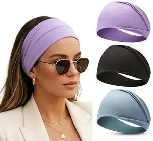 Headbands for Women 3PCS Soft Elastic Non Slip Wide Hair Bands, Breathable Sweat-Wicking, Stylish for Workout, Makeup, Yoga, Running & Daily Wear (Colorful Three-Pack) Headbands for Women 3PCS Soft Elastic Non Slip Wide Hair Bands, Breathable Sweat-Wicking, Stylish for Workout, Makeup, Yoga, Running & Daily Wear (Colorful Three-Pack)