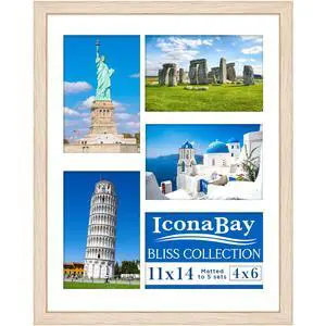 11x14 Light Oak Collage Picture Frame with Removable Mat for 5-4x6 Photos - Modern Style Engineered Wood Frame - Wall Mount Only - Bliss Collection 11x14 Light Oak Collage Picture Frame with Removable Mat for 5-4x6 Photos - Modern Style Engineered Wood Frame - Wall Mount Only - Bliss Collection