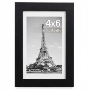 4x6 Picture Frame, Black Plastic, Wall Mount and Table Top, Square Shape with Mat, Family Theme 4x6 Picture Frame, Black Plastic, Wall Mount and Table Top, Square Shape with Mat, Family Theme