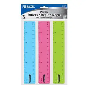 6 in Clear Plastic Ruler, Inch & Metric, 3 Pack | Three transparent plastic rulers, 6 in (15 cm), Beveled edge and clear inch and centimeter marks, Bulk pack 6 in Clear Plastic Ruler, Inch & Metric, 3 Pack | Three transparent plastic rulers, 6 in (15 cm), Beveled edge and clear inch and centimeter marks, Bulk pack