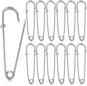 Safety Pins (Upgraded), 2.3", 12 Pack, Silver, Safety Pin Safety Pins (Upgraded), 2.3", 12 Pack, Silver, Safety Pin