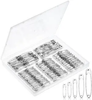 Safety Pins Assorted, 400 Pack, 5 Different Sizes, Silver Safety Pins Assorted, 400 Pack, 5 Different Sizes, Silver