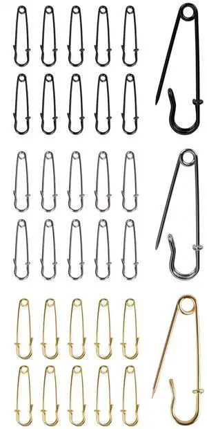 30-Pack 2-Inch Heavy-Duty Steel Safety Pins Silver, Black & Gold (10 Each) for Blankets, Apparel, Crafts & Canvas 30-Pack 2-Inch Heavy-Duty Steel Safety Pins Silver, Black & Gold (10 Each) for Blankets, Apparel, Crafts & Canvas