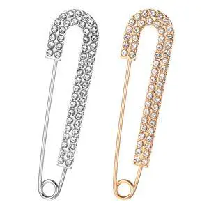 2 PCS Rhinestone Safety Pin Brooch, Decorative Pins for Clothing Decorative Safety Pins for Clothing, Silver and Gold Safety Pins Large Crystal Metal Elegant Shawl Clips for Women Skirts Scarf Shirt 2 PCS Rhinestone Safety Pin Brooch, Decorative Pins for Clothing Decorative Safety Pins for Clothing, Silver and Gold Safety Pins Large Crystal Metal Elegant Shawl Clips for Women Skirts Scarf Shirt