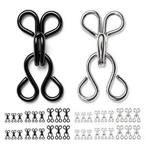 100 Pairs Hook and Eye Fasteners, 3 Sizes Hidden Metal Sewing Closures | Black and silver rust-proof heavy-duty clasps. Perfect for bras, lingerie, corsets, dresses, garment repair and DIY crafts 100 Pairs Hook and Eye Fasteners, 3 Sizes Hidden Metal Sewing Closures | Black and silver rust-proof heavy-duty clasps. Perfect for bras, lingerie, corsets, dresses, garment repair and DIY crafts