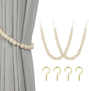 Wood Bead Curtain Tiebacks, 2 Pack Curtain Tie Backs with Hooks | Curtain Holdbacks for Thin or Thick Window Draperies, Boho Curtain Holders for Home Office Room Decor Wood Bead Curtain Tiebacks, 2 Pack Curtain Tie Backs with Hooks | Curtain Holdbacks for Thin or Thick Window Draperies, Boho Curtain Holders for Home Office Room Decor