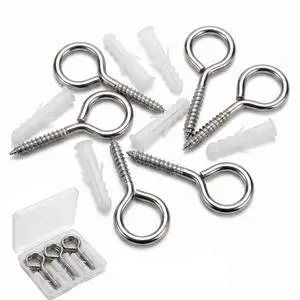 6 Pack 304 Stainless Steel Eye Hook Screws with Expansion Anchors, 2.5 inch Heavy Duty Wall Hanging Screw Eye Bolts (M5) 6 Pack 304 Stainless Steel Eye Hook Screws with Expansion Anchors, 2.5 inch Heavy Duty Wall Hanging Screw Eye Bolts (M5)