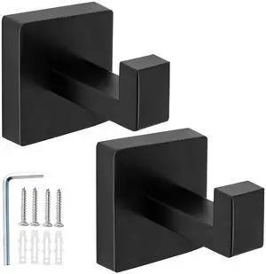 2 Pack Matte Black Square Towel Hook | Robe Hook for Bathrooms & Kitchen, Heavy Duty, Stainless Steel, Wall Mounted 2 Pack Matte Black Square Towel Hook | Robe Hook for Bathrooms & Kitchen, Heavy Duty, Stainless Steel, Wall Mounted