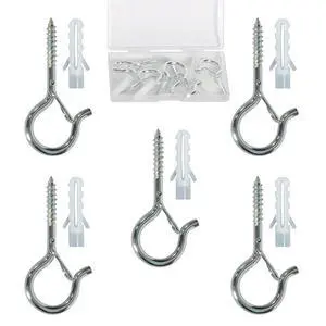 5-Pack Heavy Duty 2.08-Inch SilverScrew Hooks - Rustproof Metal with Safety Lock, 30LB CapacityIncludes Storage Case & Plastic Caps (5, Silver) 5-Pack Heavy Duty 2.08-Inch SilverScrew Hooks - Rustproof Metal with Safety Lock, 30LB CapacityIncludes Storage Case & Plastic Caps (5, Silver)