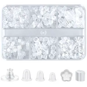 6 Styles Silicone Earring Backs, 600 Clear Soft Hypoallergenic Plastic Rubber Earring Backs Clutch Stoppers Kits for Fish Hook Hoops 6 Styles Silicone Earring Backs, 600 Clear Soft Hypoallergenic Plastic Rubber Earring Backs Clutch Stoppers Kits for Fish Hook Hoops