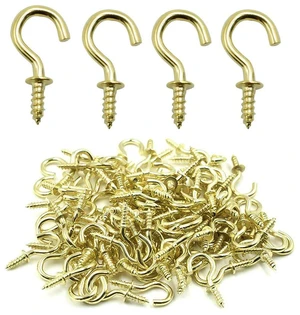1/2" Ceiling Cup Hooks, Gold, 100 Pcs | Self-Tapping Hook, Screw Hooks 1/2" Ceiling Cup Hooks, Gold, 100 Pcs | Self-Tapping Hook, Screw Hooks