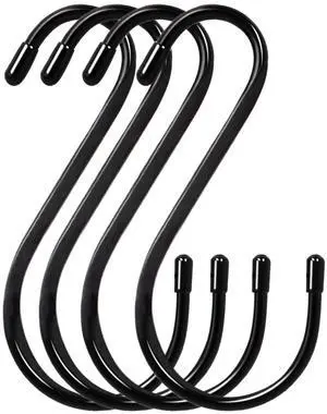 6 Inch S Hooks 4-Pack Large Closet S Hooks for Hanging Plants, Jeans, Pans, Black, Vinyl Coated Steel Metal Rubber 6 Inch S Hooks 4-Pack Large Closet S Hooks for Hanging Plants, Jeans, Pans, Black, Vinyl Coated Steel Metal Rubber