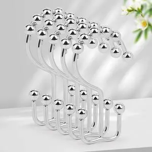 12PCS Shower Curtain Hooks, Metal Double Shower Curtain Rings, Chrome | Glide Roller Shower Hooks, Rust-Resistant Anti-Drop Shower Rings, Smooth Sliding Hooks for Bathroom Shower Rods Curtains 12PCS Shower Curtain Hooks, Metal Double Shower Curtain Rings, Chrome | Glide Roller Shower Hooks, Rust-Resistant Anti-Drop Shower Rings, Smooth Sliding Hooks for Bathroom Shower Rods Curtains