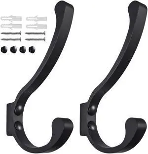 Coat Hooks for Wall, Heavy Duty Large Wall Hooks for Hanging Wall Mounted Metal Robe Hooks Utility Hooks for Coat, Scarf, Bag, Towel, Key, Cap, Cup, Hat (Black, 2 Pack) Coat Hooks for Wall, Heavy Duty Large Wall Hooks for Hanging Wall Mounted Metal Robe Hooks Utility Hooks for Coat, Scarf, Bag, Towel, Key, Cap, Cup, Hat (Black, 2 Pack)