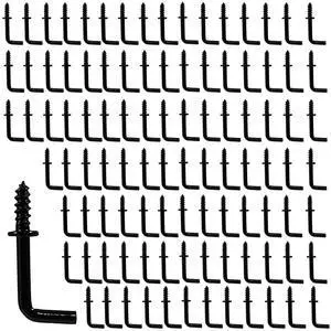 L Screw Hooks, 1/2 Inch, Black, 100Pcs | Metal, L Shaped, Square Bend, Right Angle, For Hanging L Screw Hooks, 1/2 Inch, Black, 100Pcs | Metal, L Shaped, Square Bend, Right Angle, For Hanging