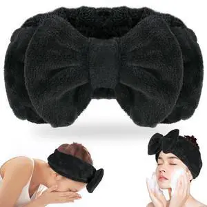 Spa Headband, Soft Carol Fleece Makeup Headband with Cute Bow Elastic Hairband for Washing Face Skincare Facial Mask ShowersBlack Spa Headband, Soft Carol Fleece Makeup Headband with Cute Bow Elastic Hairband for Washing Face Skincare Facial Mask ShowersBlack